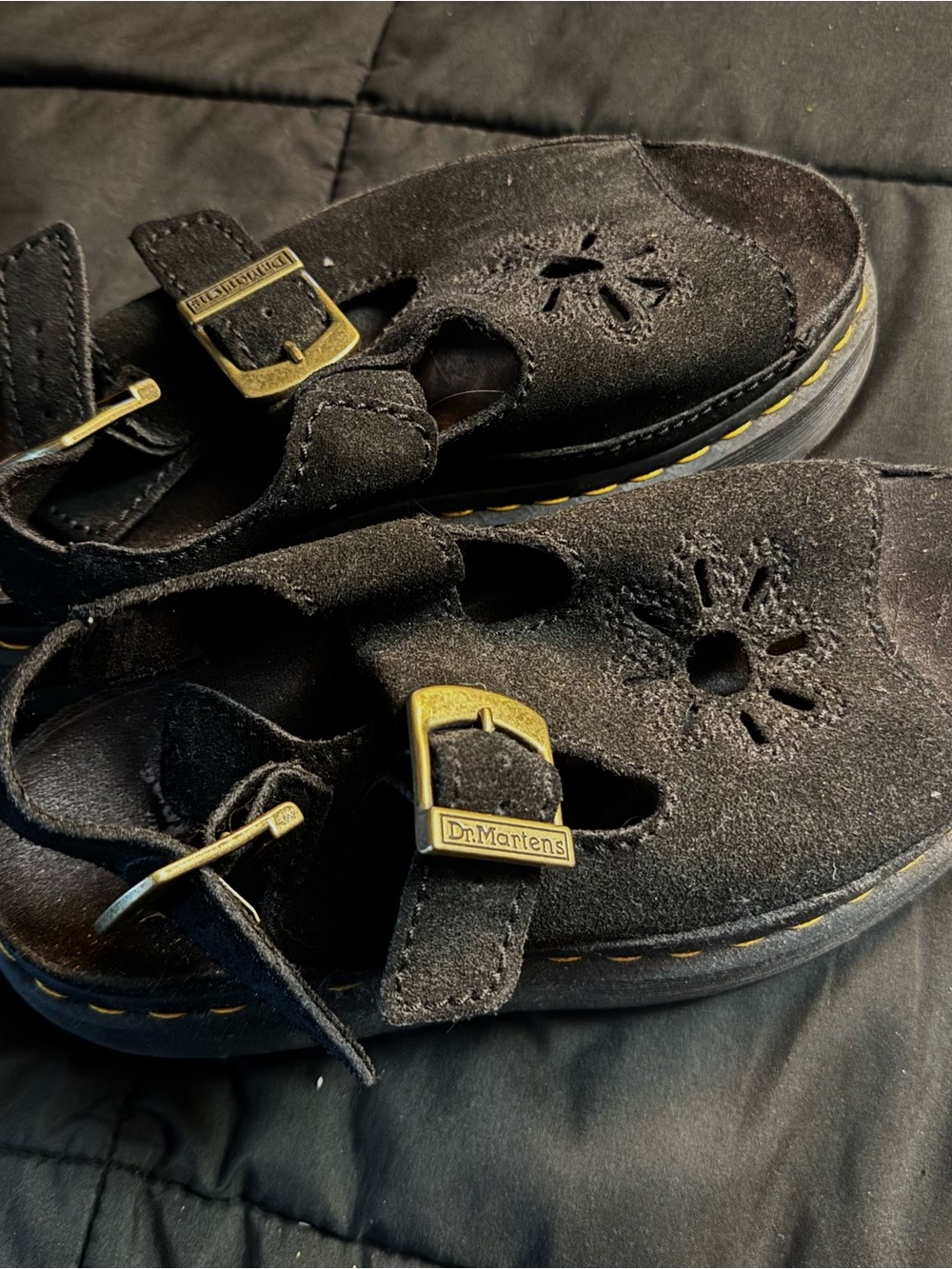Dr. Martens Dunnet Flower Black Suede Platform Sandal